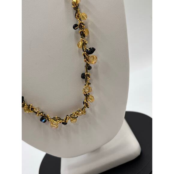 Ronit Nafshi Artisan Handmade Necklace Brown Yellow Dark Blue Iridescent Stones - Picture 5 of 11
